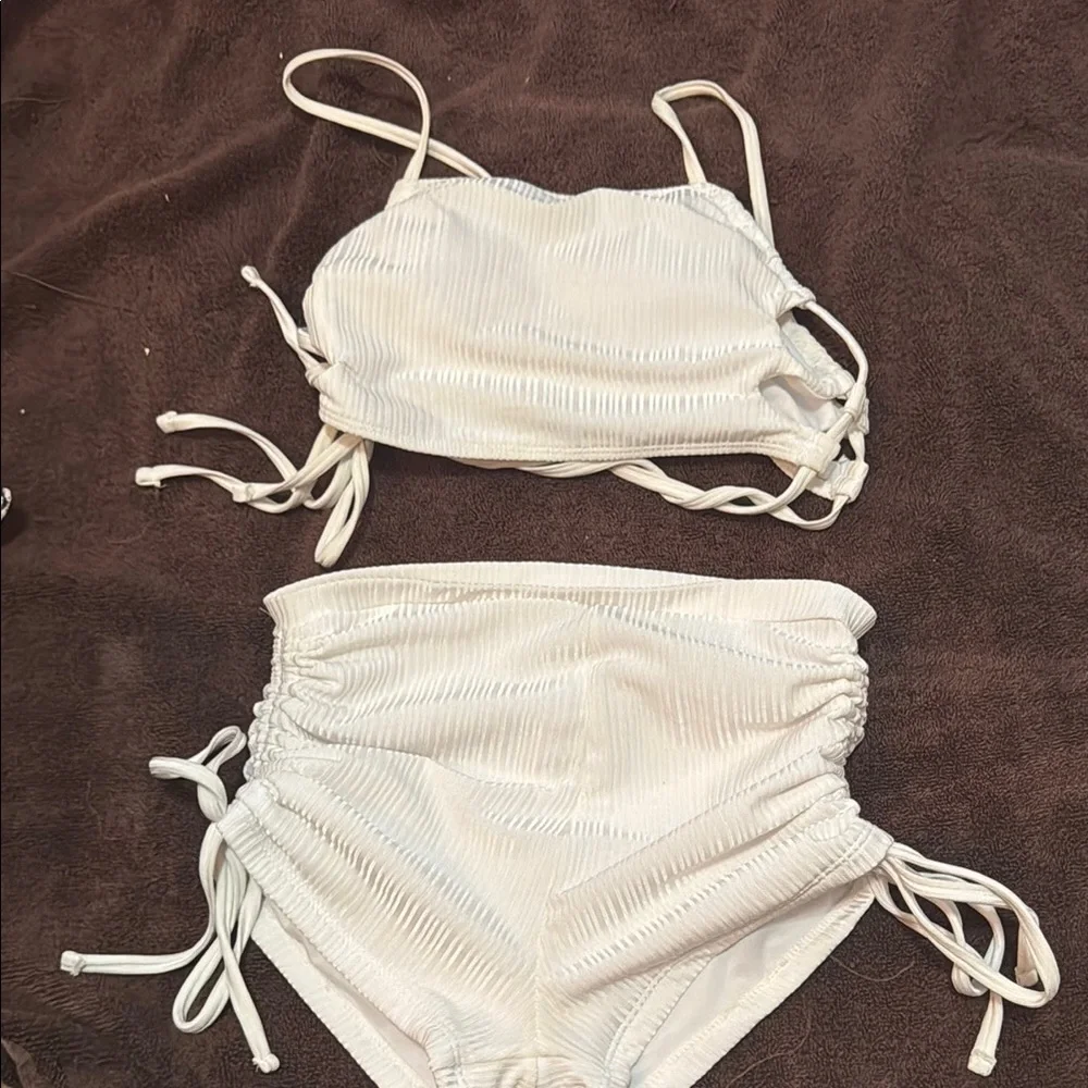 White Ruched Bikini Set - Picture 1 of 5